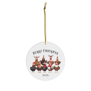 Chicken Christmas Ornament, Porcelain Ornament, Merry Chickmas Chicken Lady Gift, Chicken Lover Tree Decor, Christmas Chicken Home Decor image 5