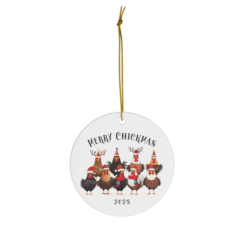 Chicken Christmas Ornament, Porcelain Ornament, Merry Chickmas Chicken Lady Gift, Chicken Lover Tree Decor, Christmas Chicken Home Decor image 5