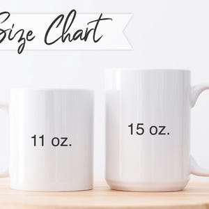 May include: Two white ceramic mugs, one is 11 ounces and the other is 15 ounces.