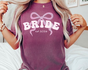 Comfort Colors® Coquette Bride Shirt, Preppy Bow, Bridal Wedding Shower Gift, Future Mrs Gift, New Bride Shirt, Custom Bride Shirt