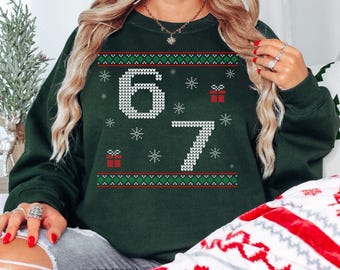 Sudadera navideña fea 6/7, Sudadera navideña divertida, Sudadera moderna para fiestas navideñas, Camiseta de moda 67, Sudadera con meme Six Seven