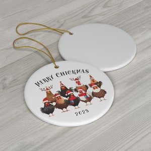 Chicken Christmas Ornament, Porcelain Ornament, Merry Chickmas Chicken Lady Gift, Chicken Lover Tree Decor, Christmas Chicken Home Decor image 3