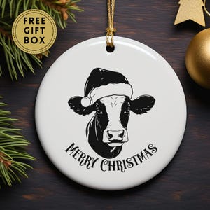 Cow Ornament, Cow Christmas Ornament, Minimalist Cow Ornament, Farmhouse Christmas Ornaments, Santa Cow Christmas Ornament, Gift for Her