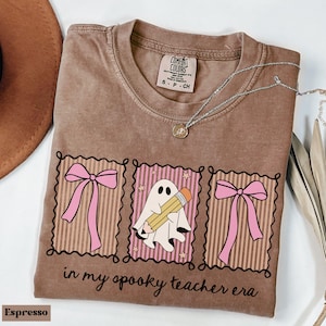 Comfort Colors® Spooky Teacher Era Shirt, Cute Teacher T-Shirt, Coquette Teacher Shirt, Ghost Teacher Shirt, Halloween Fall Teacher Shirt