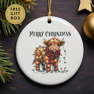 Highland Cow Ornament, Cow Christmas Ornament, Cow Ornament, Farmhouse Christmas Ornaments, Santa Cow Christmas Ornament, Gift for Her