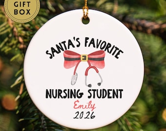 Personalized Nurse Ornament, Santa's Favorite Nursing Student Gift, Nursing Graduation Gift, New Nurse Gift, Healthcare Worker Decoration