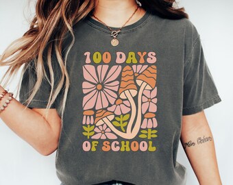 Comfort Colors® 100 Days of School Shirt, Groovy Floral Teacher Shirt, 100th Day of School Celebration Shirt, School Shirt, Gift for Teacher