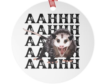 Ahhh Screaming Possum Metal Christmas Ornament, Opossum Decor, Gift for Possum Lover, Animal Decor, Xmas Ornament, Funny Weird Ornament