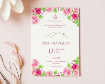Griha Pravesh Invitation Template, Indian Housewarming Invite (PDF)