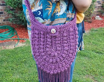 Purple crossbody bag, Tweed boho bag, Crossbody bag, crossbody purse, boho bag with fringe, Cotton blend bag, boho purse, cotton blend purse