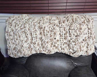 Chunky Crochet Lap Blanket, Wheelchair Blanket, Cable Blanket, Chenille Blanket, Neutral Baby Blanket, Toddler Blanket, Cozy Couch Blanket