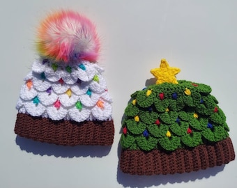 Twinkles &  Sprinkles Double Beanie PDF PATTERN ONLY!!, Christmas tree hat pattern, cupcake hat pattern, holiday hat pattern