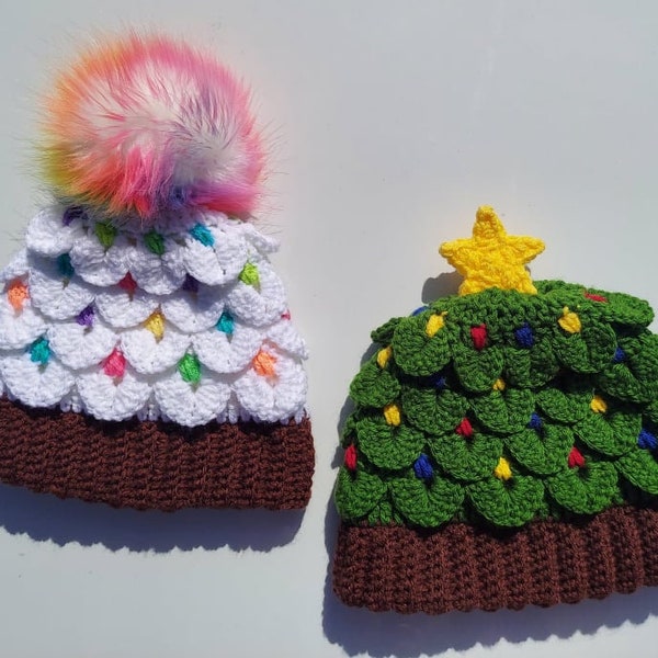 Twinkles &  Sprinkles Double Beanie PDF PATTERN ONLY!!, Christmas tree hat pattern, cupcake hat pattern, holiday hat pattern