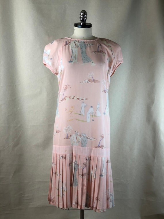 Joan Martin Pink Dress Tie Back Pleated Bottom