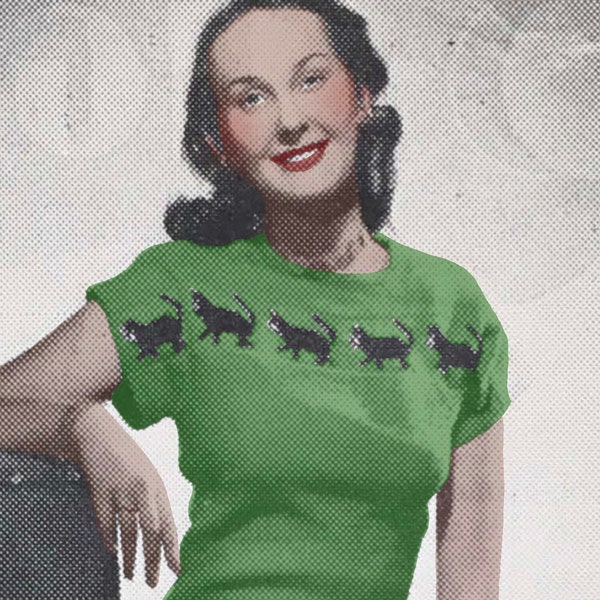 Kitty Vintage 1940er Jahre Strickanleitung The Purrrfect Cat Motiv Sweater