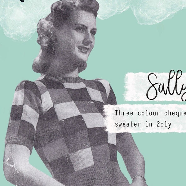 Three Colour Chequered Sweater Vintage 1940s knitting pattern