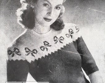 Mamie - Lovely bows Vintage 1940s knitting pattern Valentines