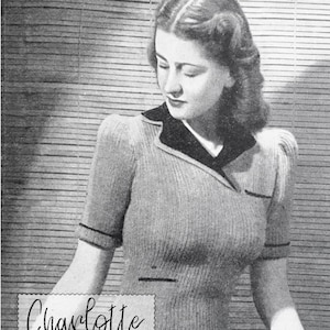 Charlotte - Modèle de tricot de pull vintage des années 40 - Revers sur mesure