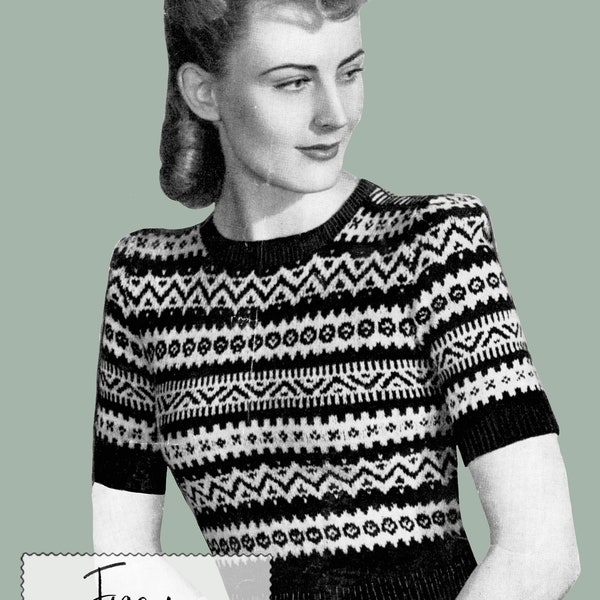 Freya 1940s Knitting Pattern PDF Rainbow Fair Isle 40s