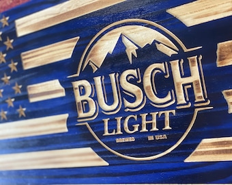 Busch Light träflagga, rustik ölväggkonst, man cave-dekor, Busch Light-dekor, barväggdekor, amerikansk träflagga