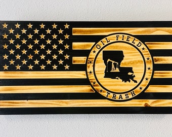Louisiana Oilfield American Flag | Roughneck Gift | Oil Field Trash Wooden Flag | Louisiana Wall Decor | Oilfield Decor