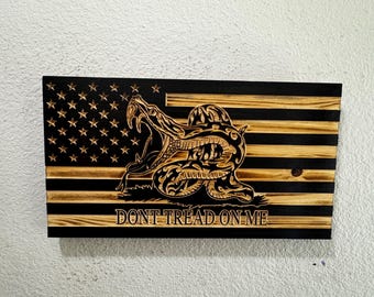 Don’t Tread On Me Wooden American Flag | Gadsden Snake Wall Art | Patriotic Wood Flag | 2nd Amendment Decor | Handmade USA Flag Gift