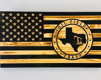 Texas Oilfield American Flag | Roughneck Wooden Flag | Texas Oilfield Wall Decor