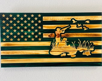 Duck Hunting American Flag | Waterfowl Hunter Wood Flag | Rustic Hunting Cabin Wall Decor | Gift for Duck Hunters