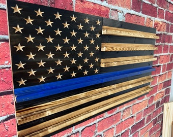 Thin Blue Line Challenge Coin Holder, Police Coin Display, Law Enforcement Gift, Police Retirement Gift, Coin Holder Flag