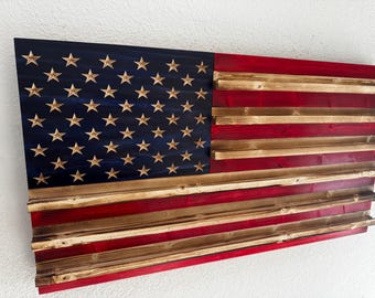Portamonedas con bandera estadounidense, expositor rústico para monedas, expositor militar para monedas, regalo para veteranos, arte mural patriótico, portamonedas con bandera