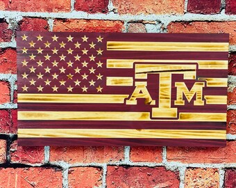 Rustic Texas A&M wooden flag
