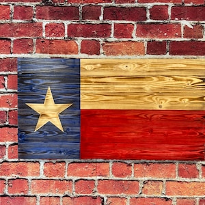 lone star Texas carved wooden flag