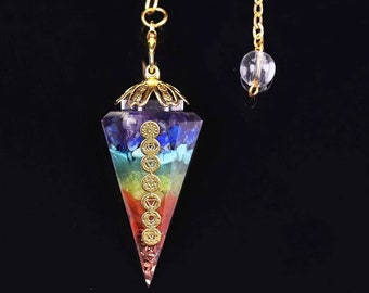 Dowsing 7 Chakra Pencil Pendulum Pendant For Meditation Spiritual Gift By MarkaJewelry Amethyst Crystal Point Pendulum Pendant