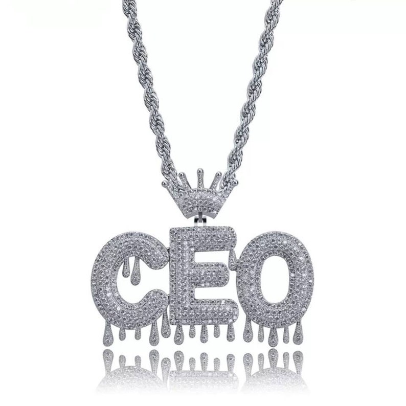 Custom Name Crown Bail Drip Initials Bubble Letters Pendant Necklace Customized Pendent Custom Jewelry Men Women Zircon Hip Hop Jewelry