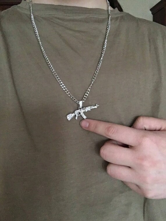 Unisex Iced Out AK47 Gun Pendant 