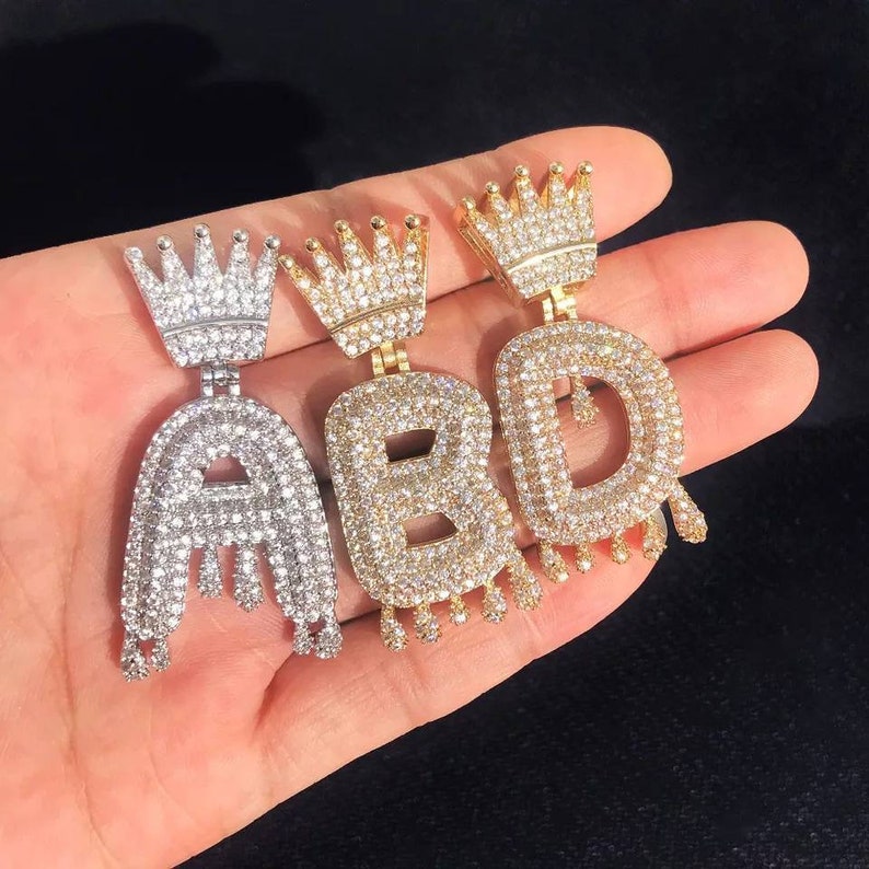 Custom Name Crown Bail Drip Initials Bubble Letters Pendant Necklace Customized Pendent Custom Jewelry Men Women Zircon Hip Hop Jewelry