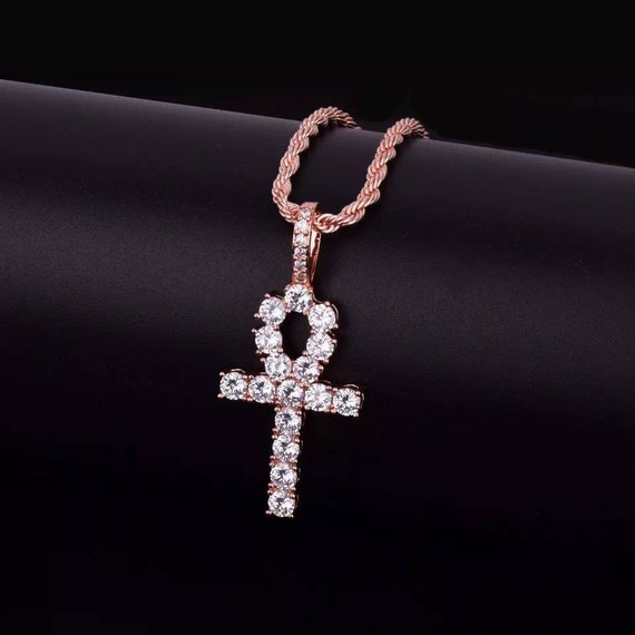 Cross Pendant Necklace Iced CZ Ankh 