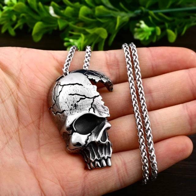Scary Broken Half-faced Skull Necklace