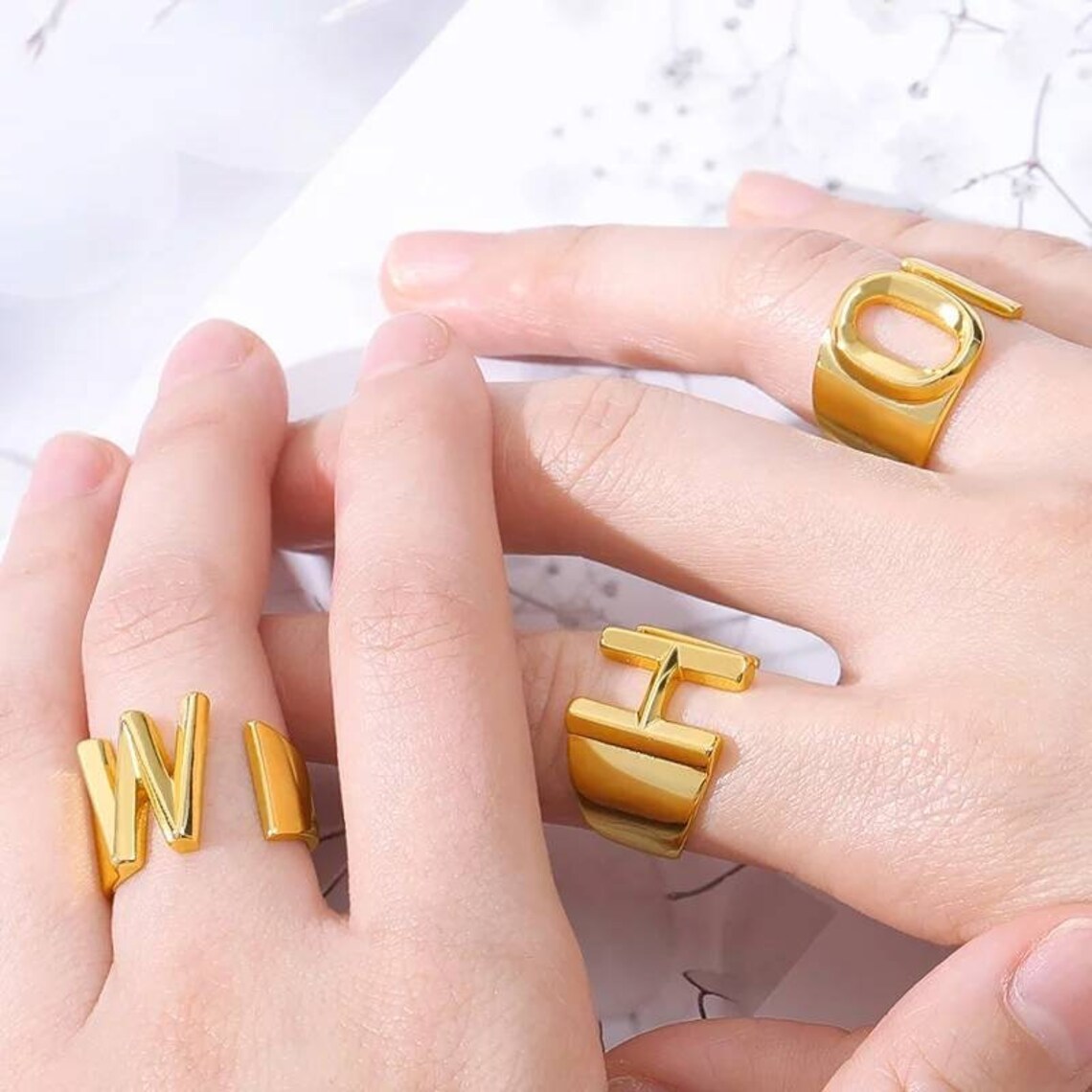 Gold Initial Rings for Women Gold Letter Ring Adjustable Rings Etsy