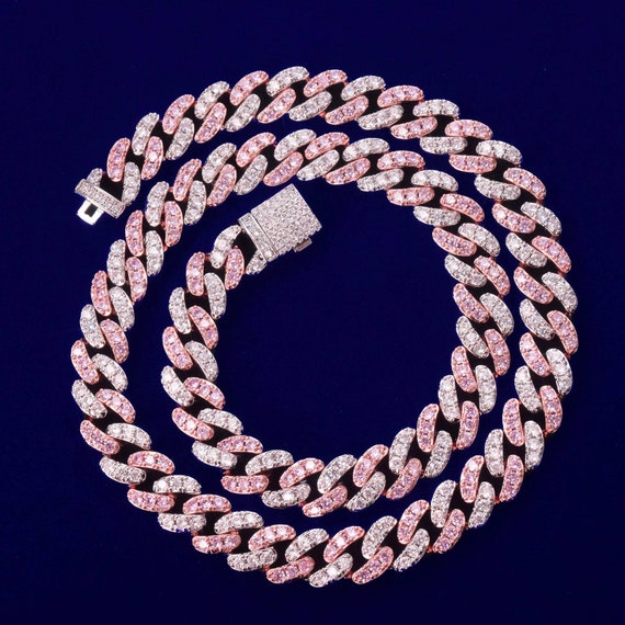 Pink Cuban Link Chain Necklace / Bling 