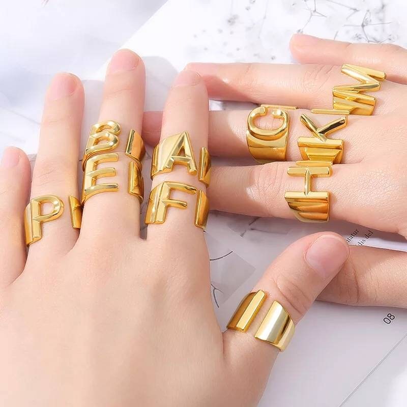 Gold Initial Rings for Women Gold Letter Ring Adjustable Rings Etsy
