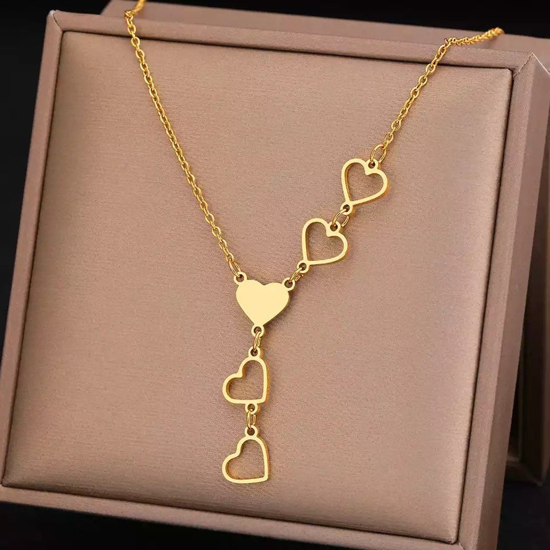 Gold Elegant Delicate Heart Pendant Charm Chain Korean Necklace for Women Jewelry Gift Etsy