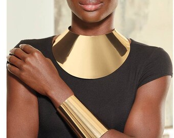 Cleopatra Statement Choker Necklace and Cuff Set with African Gold Necklace