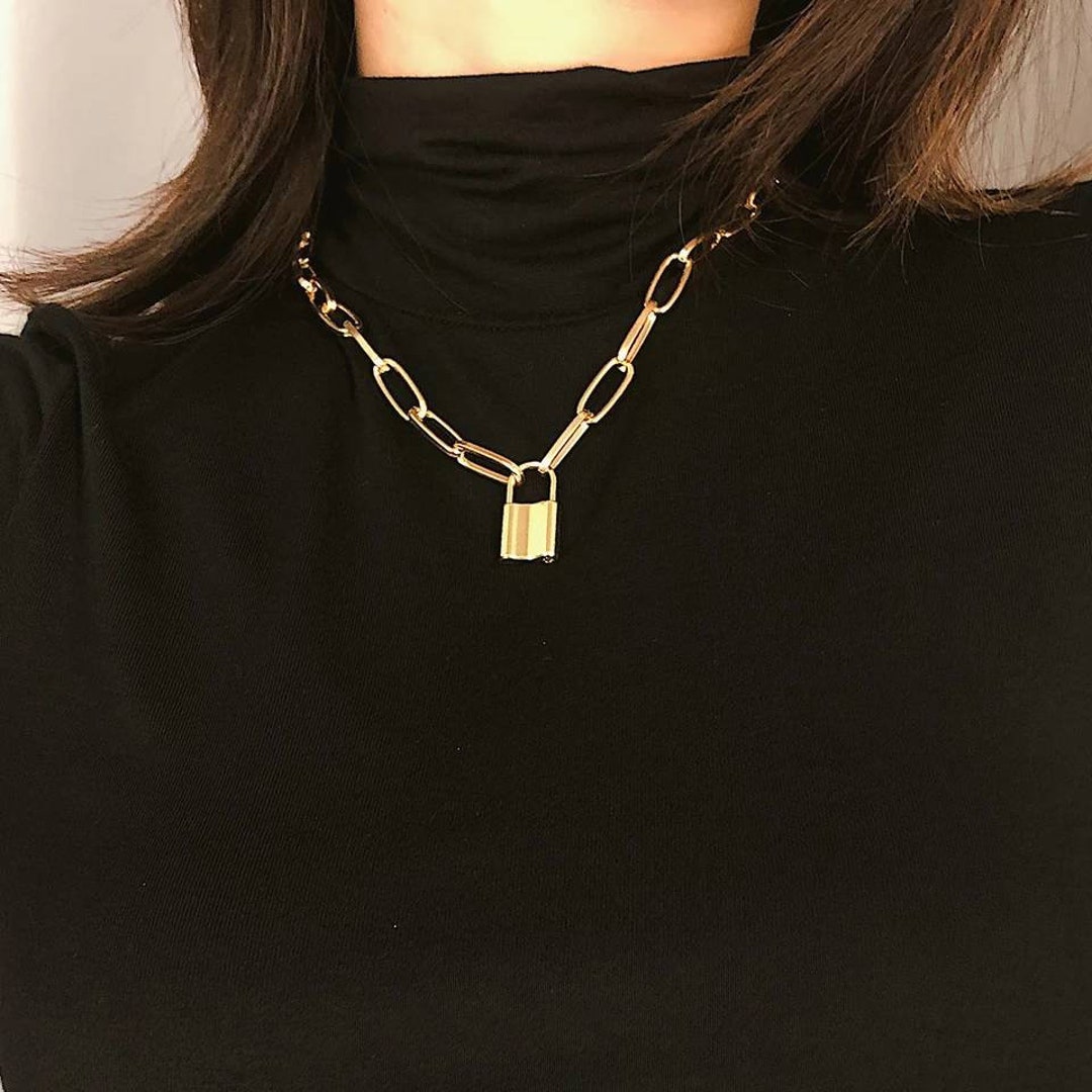 Rock Choker Lock Necklace Layered Chain on the Neck Padlock - Etsy India