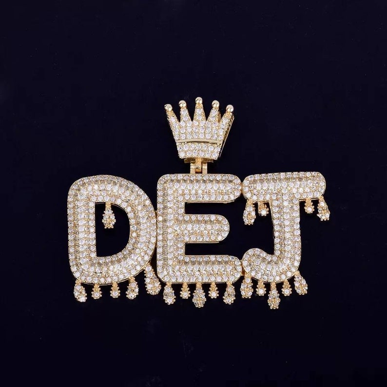 Custom Name Crown Bail Drip Initials Bubble Letters Pendant Necklace Customized Pendent Custom Jewelry Men Women Zircon Hip Hop Jewelry
