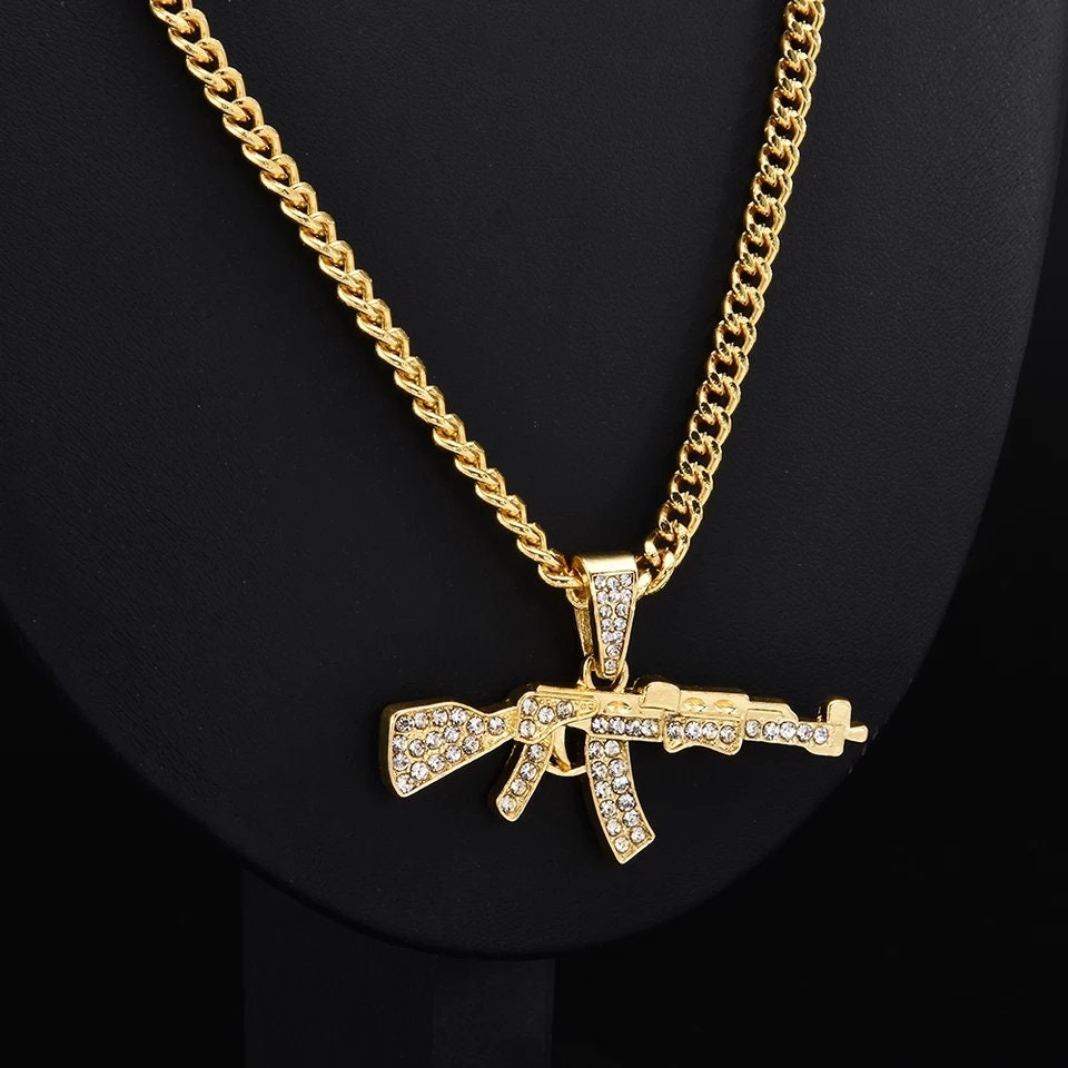 Unisex Iced Out AK47 Gun Pendant 