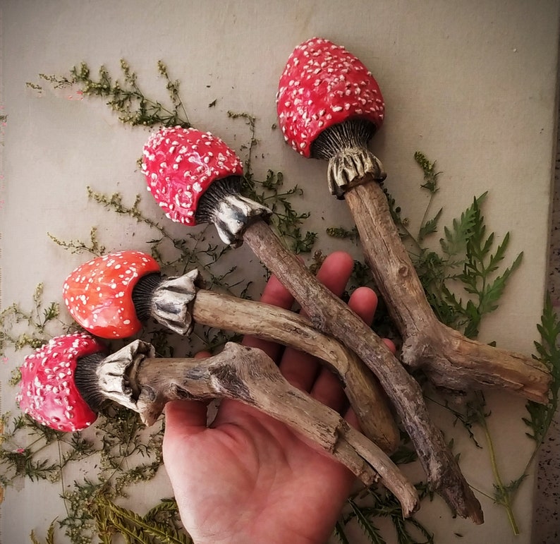 Large ceramic spoons with wooden handle handmade. Magic mushroom-spoon with the inscription eat me. Gift for a magical hostess. image 4