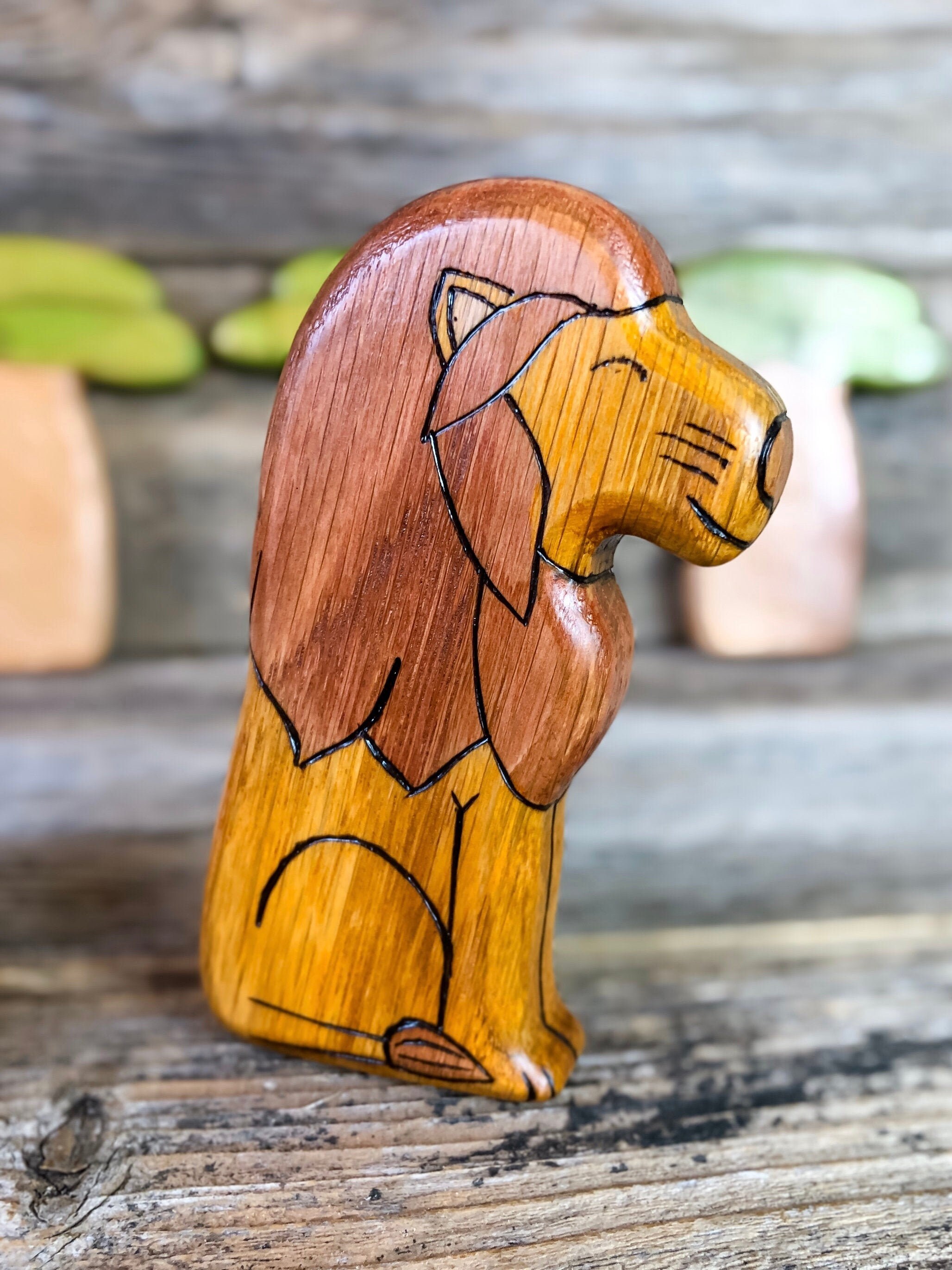 Wooden Lion Toy Waldorf Wood Lion Figurine Safari Animal Etsy