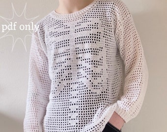 the skeleton sweater crochet pattern| filet crochet| digital pdf only