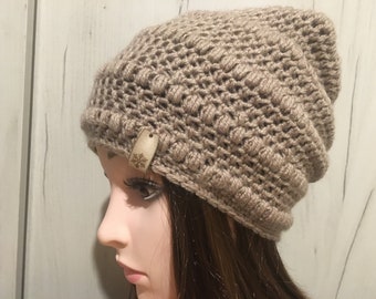 Crochet Ladies Slouchy Beanie, Girls Сoffee-Сolored Hat, Womens Winter Wool Blend Hat, Gift For Women, Gift For Christmas, Brown Warm Hat